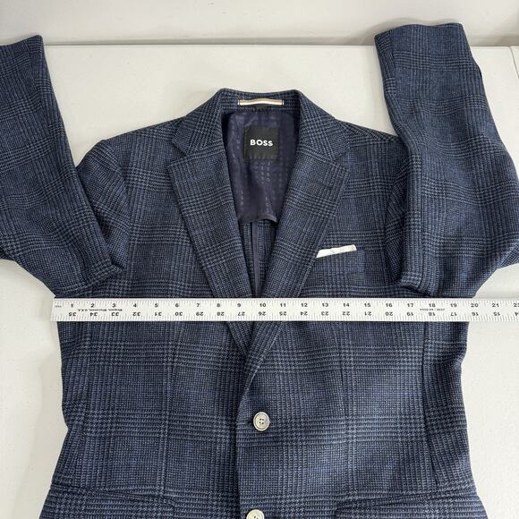 BOSS Blazer Mens 36R Blue Plaid Wool Blend Hutson Slim Fit Sport Coat Jacket - Picture 5 of 15